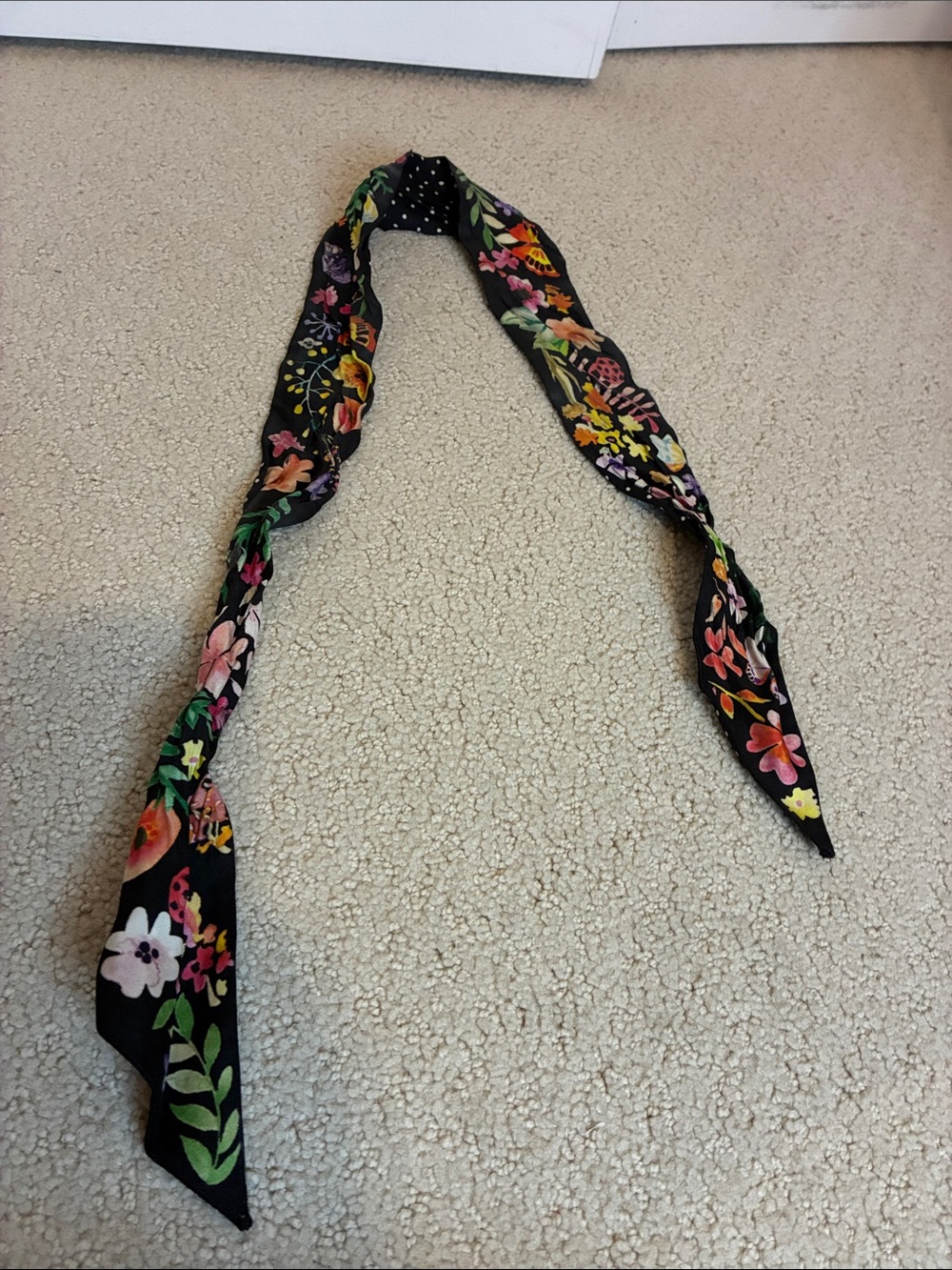 Furla Floral Silk Skinny Scarf Bandeau Twilly Black Multicolor👝